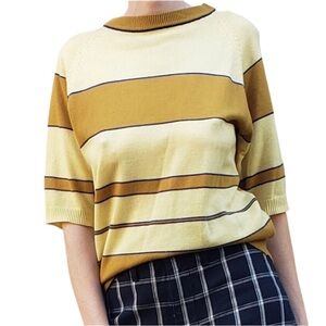 Vintage 70s Top Short Sleeve Stripe Sweater Knit Shirt Size M